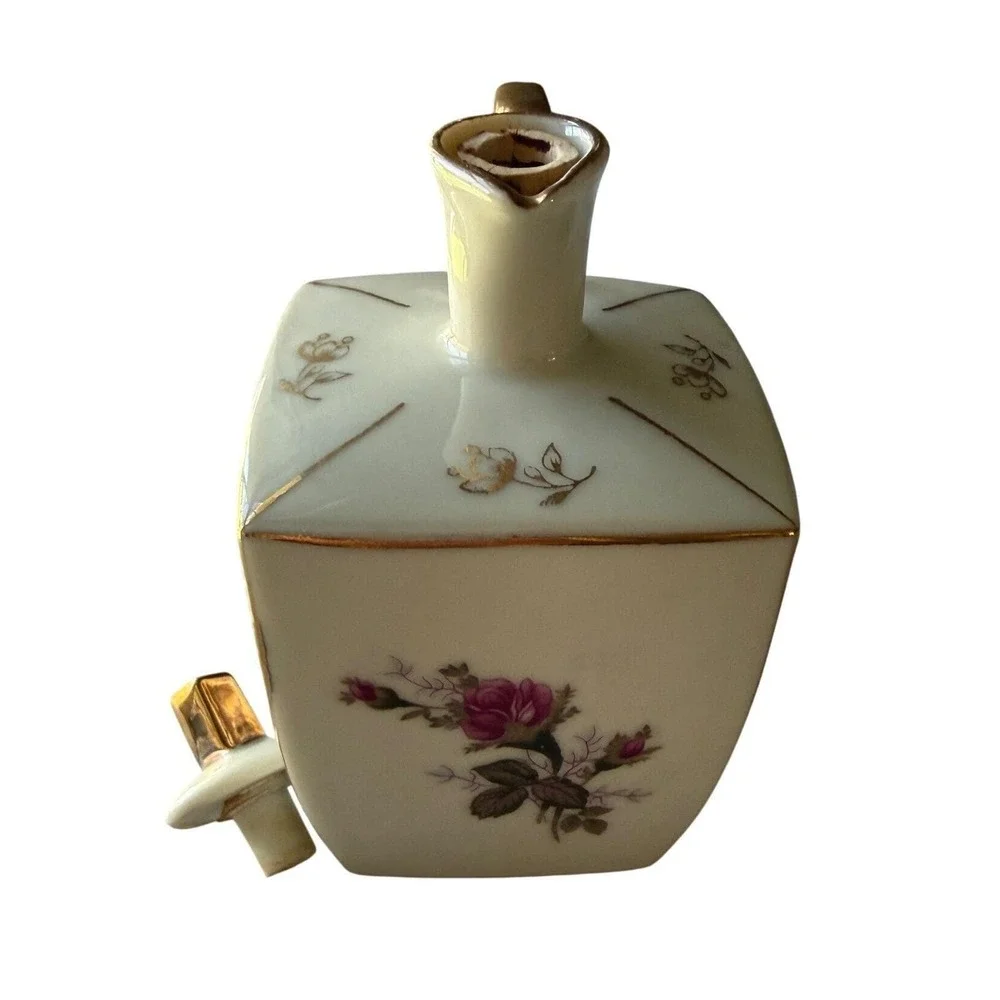 Vintage Porcelain Vanity Bottle Gold Handle Stopper Japan Floral Grandmillennial